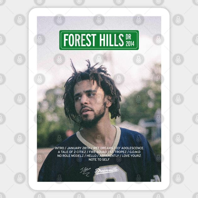 J Cole – 2014 Forest Hills Drive | Tracklist Poster Sticker by ayeyokp